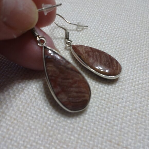 Natural STICK AGATE Handmade Sterling Dangle Earrings #811B - Picture 2 of 3
